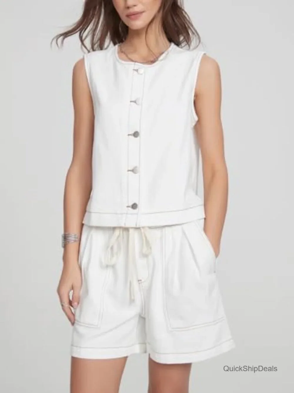 Sleeveless Denim Vest & Baggy Shorts Matching Set